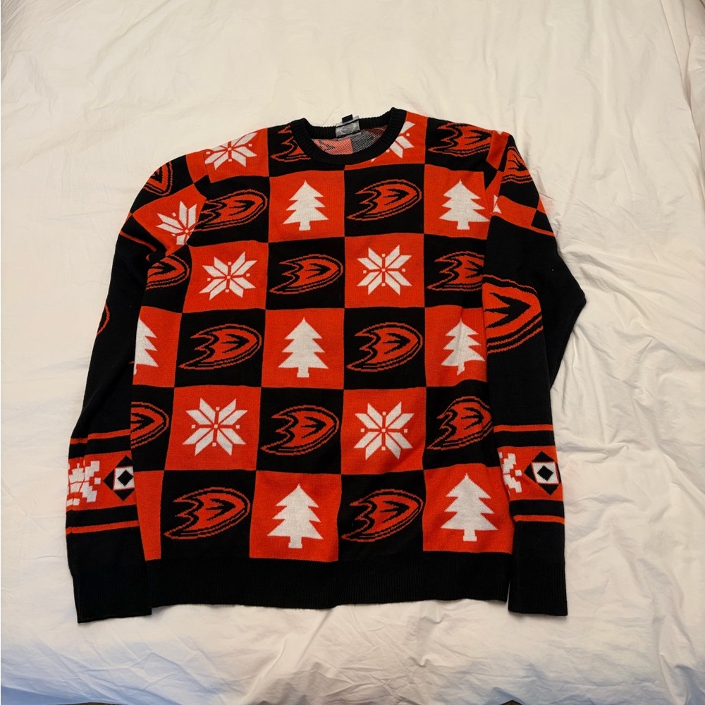 Anaheim Ducks NHL Christmas Black and Orange Christmas Sweater 2XL